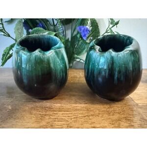 Vintage Canadian Pottery Green Drip Glaze Vases Likely Blue Mountain Retro Decor